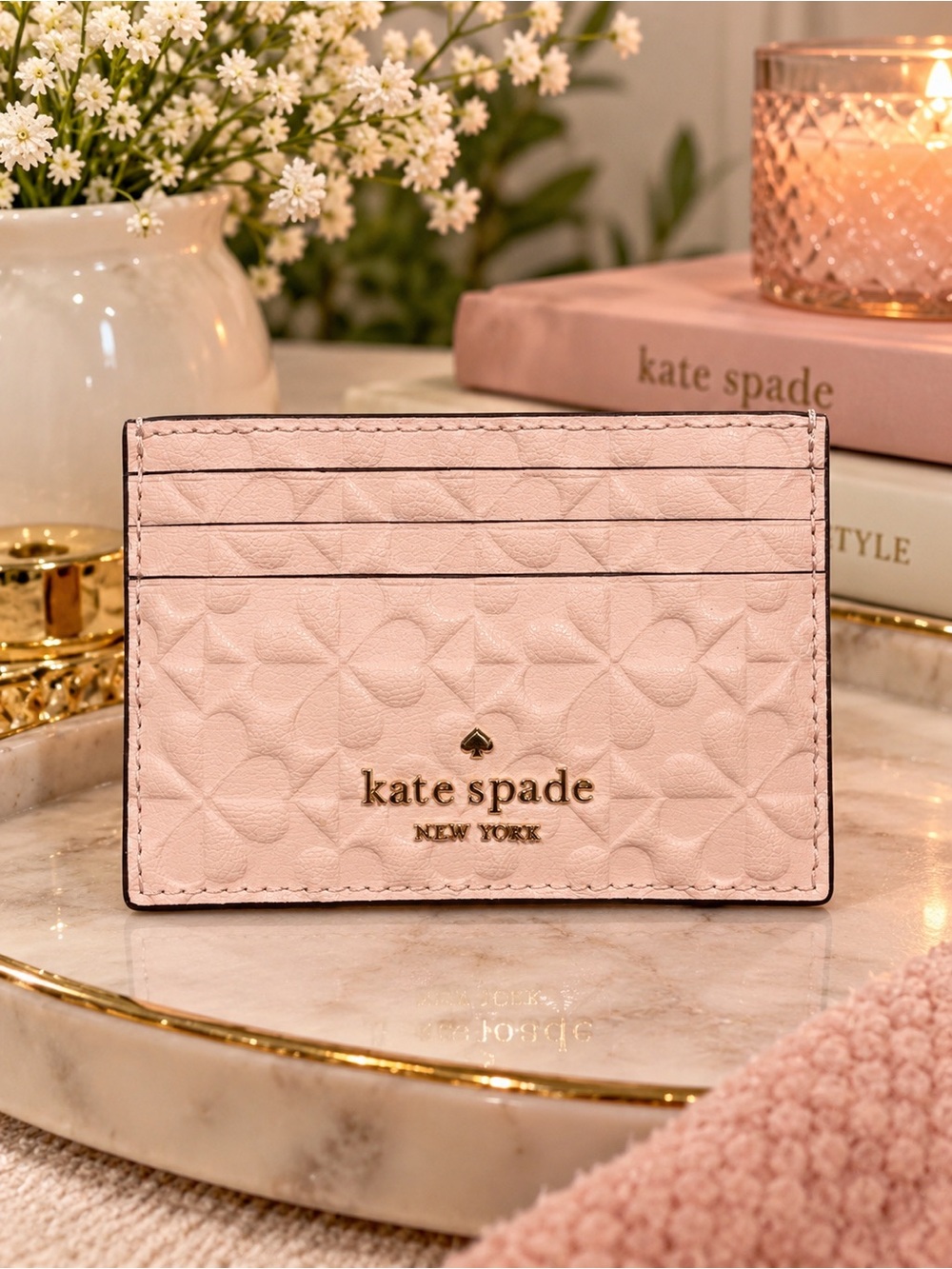 Kate Spade Pink Hollie Clover Embossed Card Holder EUC
